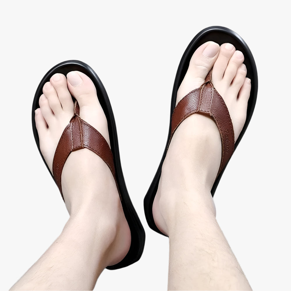 Casual Men's Leather Flip Flops - Soft Non-Slip Summer Sandals for Comfort