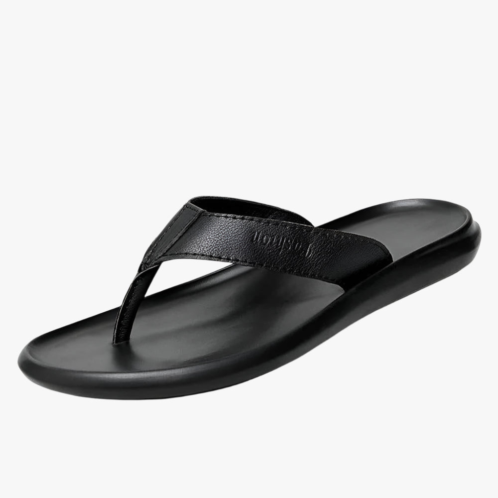 Casual Men's Leather Flip Flops - Soft Non-Slip Summer Sandals for Comfort