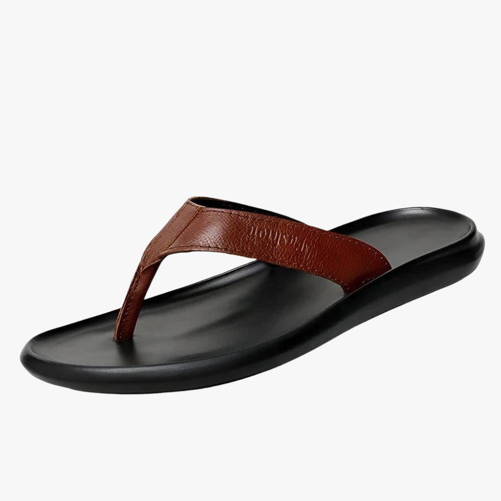 Casual Men's Leather Flip Flops - Soft Non-Slip Summer Sandals for Comfort
