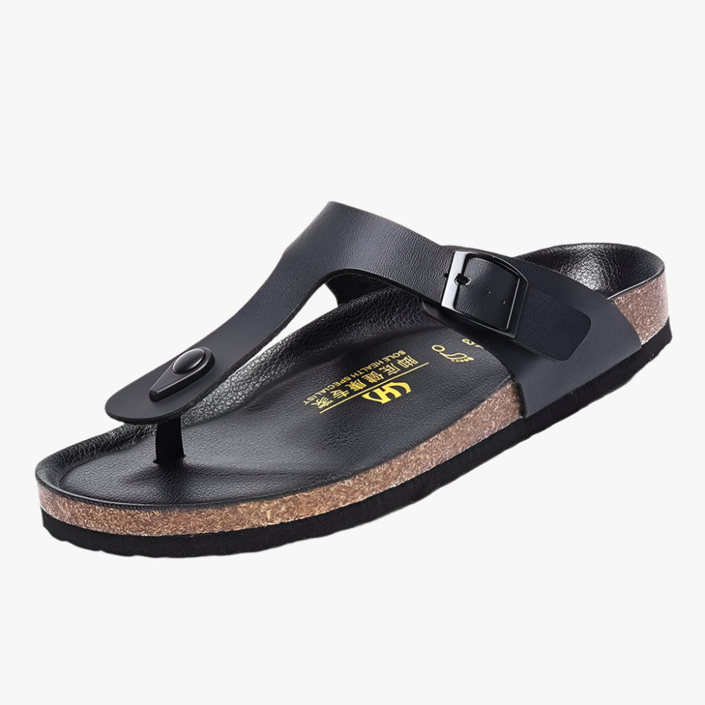 Durable Men's Sandals - Non-Slip Leather Casual Flip Flops for Outdoor Use