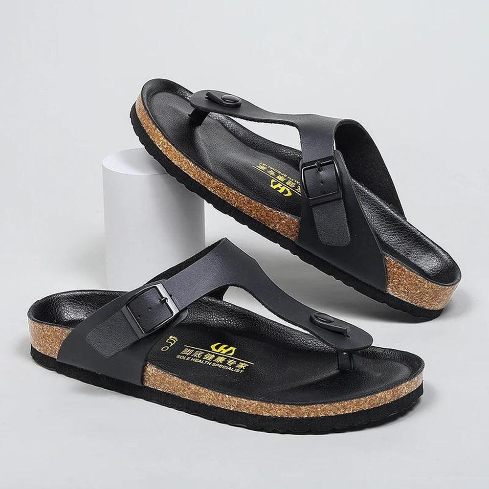 Durable Men's Sandals - Non-Slip Leather Casual Flip Flops for Outdoor Use