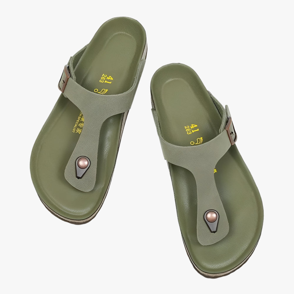 Durable Men's Sandals - Non-Slip Leather Casual Flip Flops for Outdoor Use