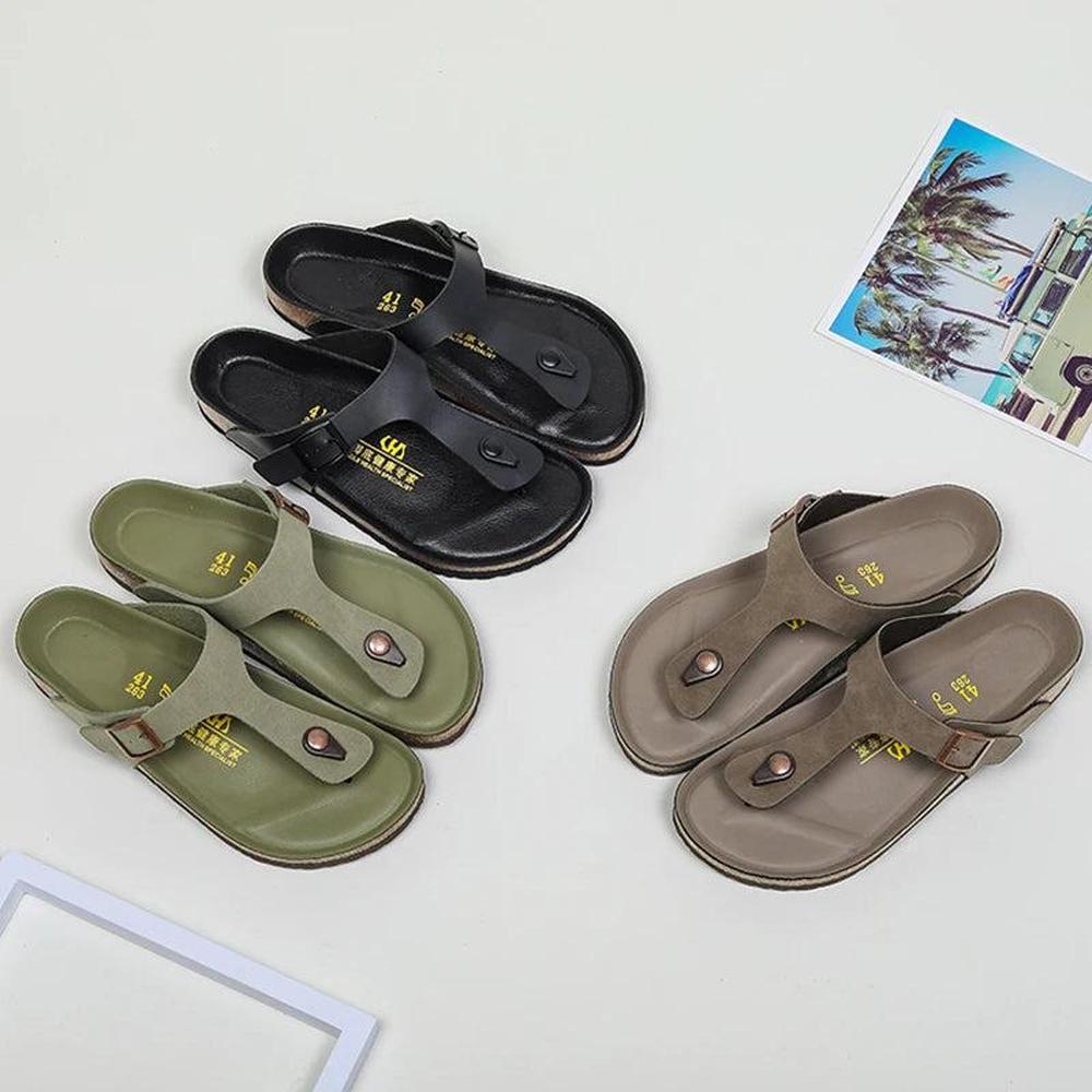 Durable Men's Sandals - Non-Slip Leather Casual Flip Flops for Outdoor Use
