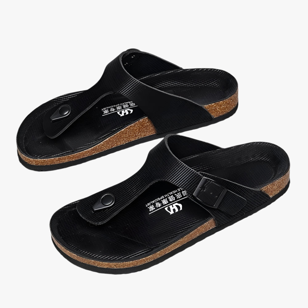 Durable Men's Sandals - Non-Slip Leather Casual Flip Flops for Outdoor Use