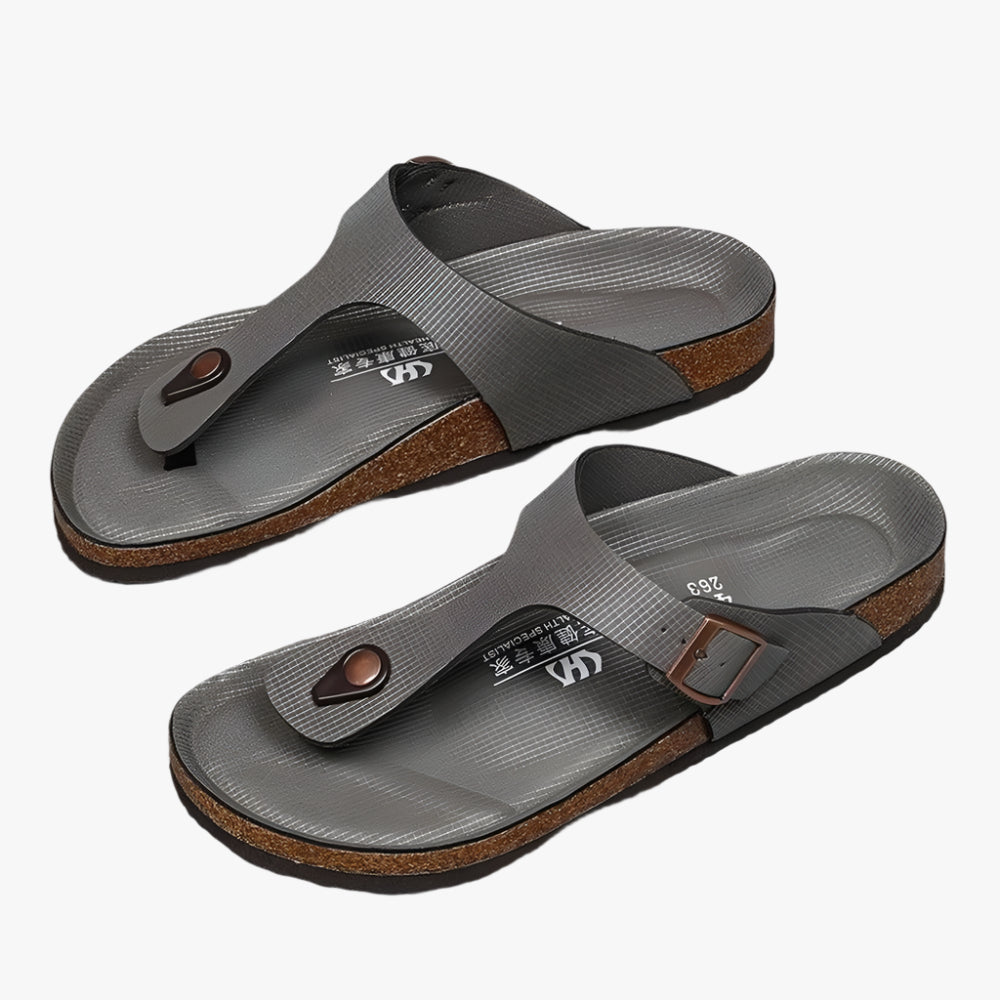 Durable Men's Sandals - Non-Slip Leather Casual Flip Flops for Outdoor Use