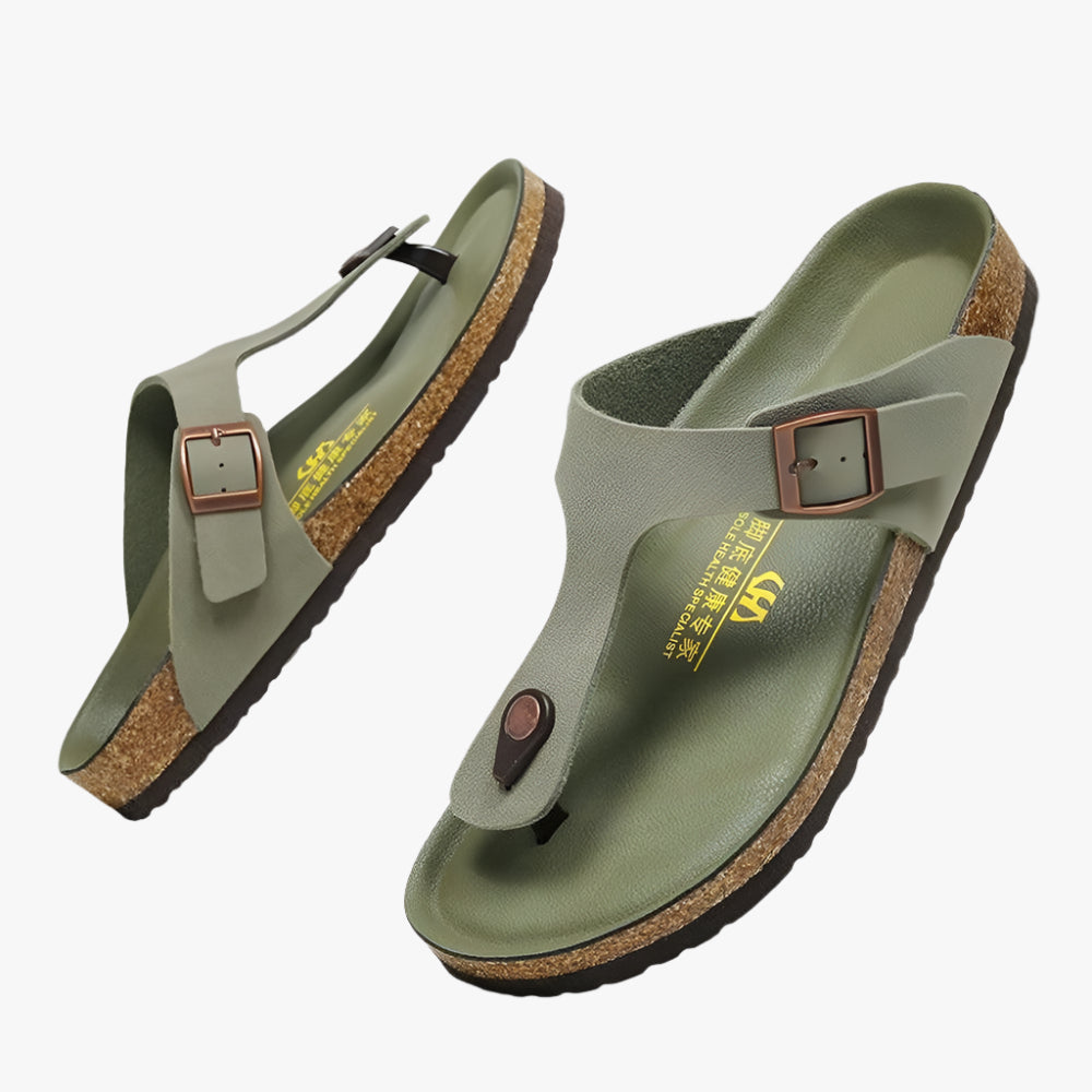Durable Men's Sandals - Non-Slip Leather Casual Flip Flops for Outdoor Use