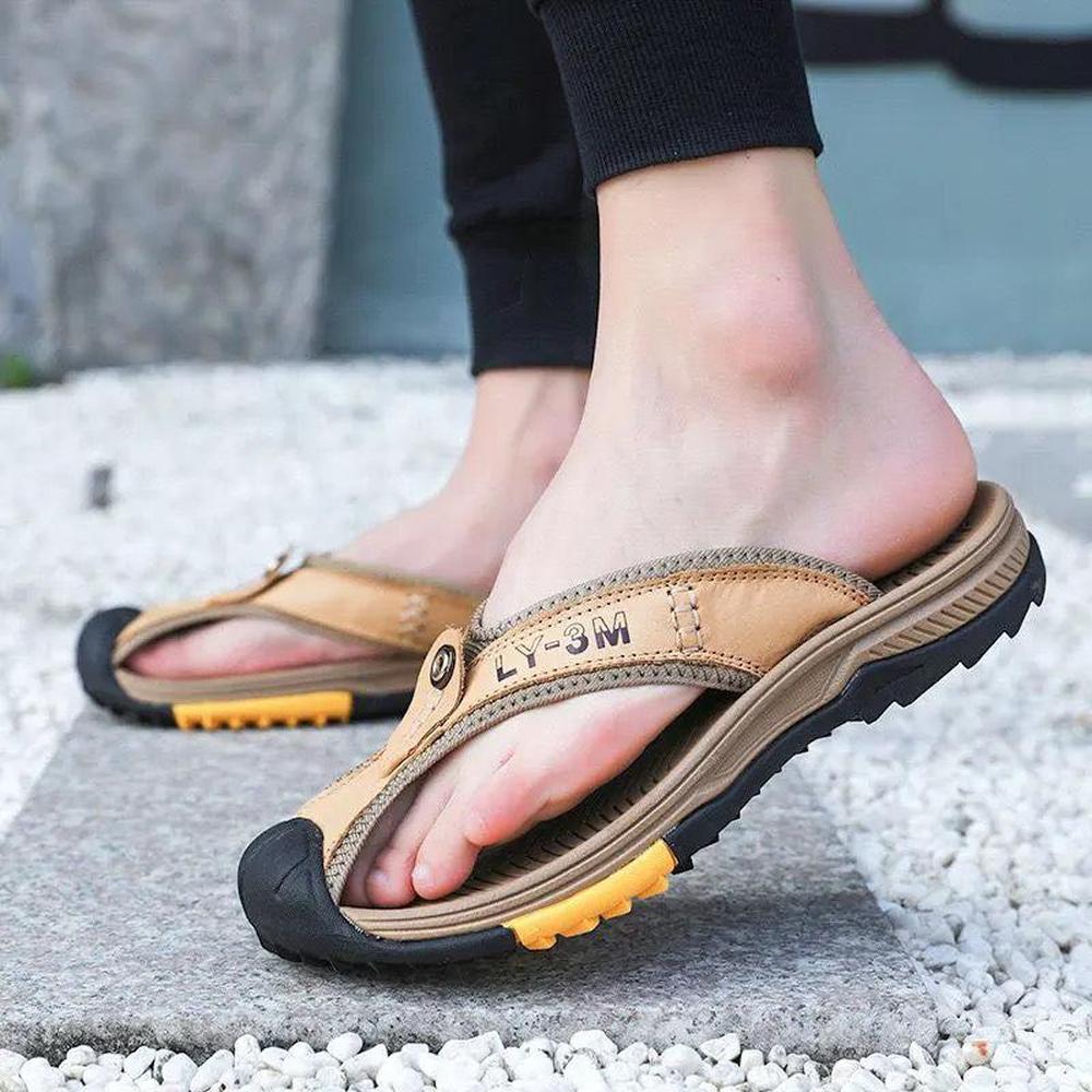 Luxury Genuine Cow Leather Men's Sandals with Anti-Slip Design for Summer