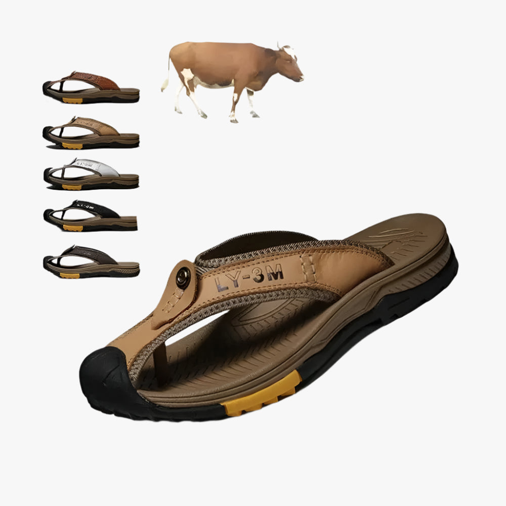 Luxury Genuine Cow Leather Men's Sandals with Anti-Slip Design for Summer