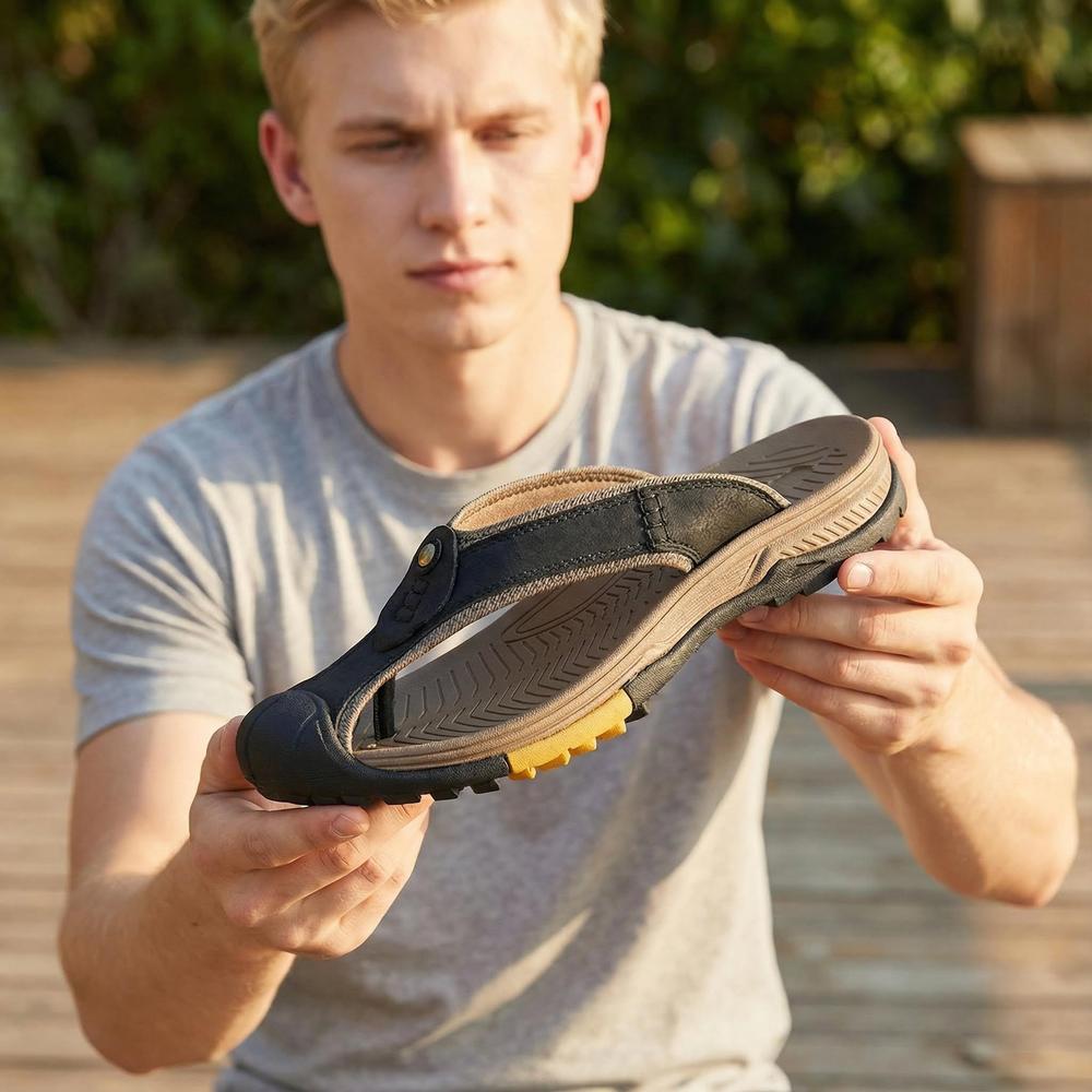 Caden Leather Men's Flip Flop Sandals for Everyday Comfort