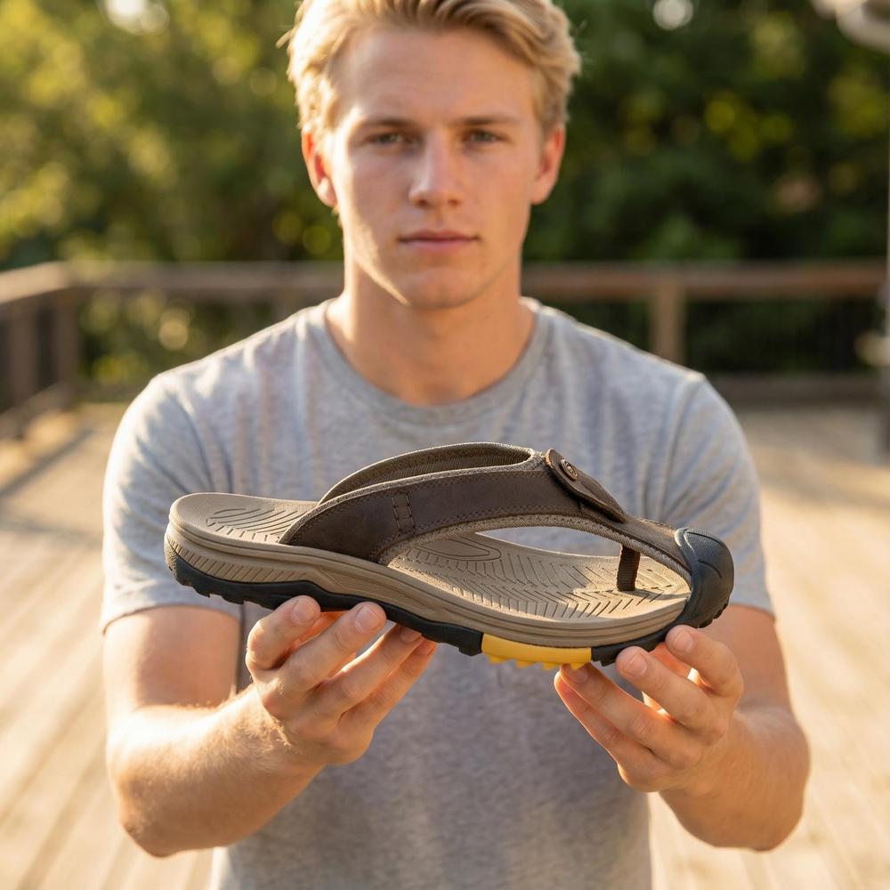 Caden Leather Men's Flip Flop Sandals for Everyday Comfort