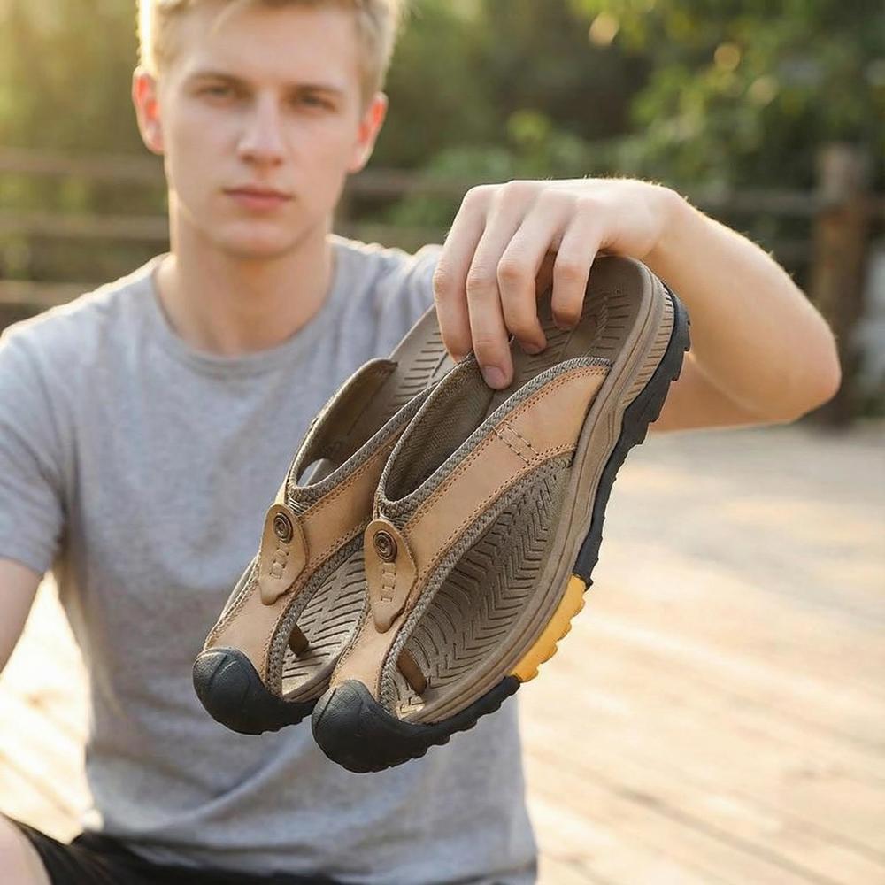 Caden Leather Men's Flip Flop Sandals for Everyday Comfort