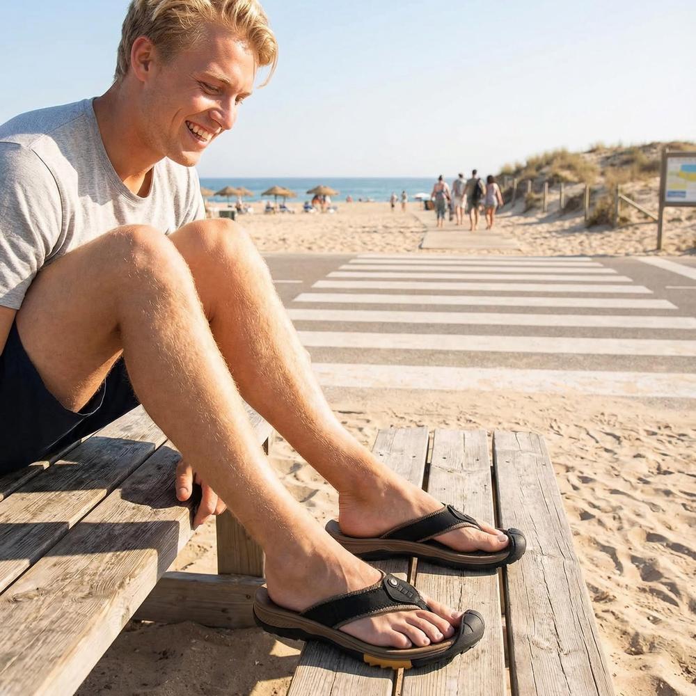 Caden Leather Men's Flip Flop Sandals for Everyday Comfort