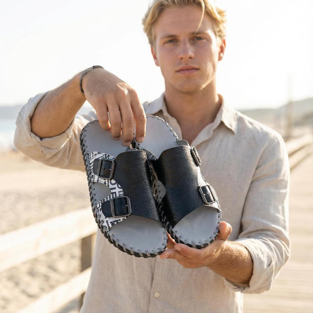 Caldero Men's Slides - Comfortable Slip-On Leather Shoes