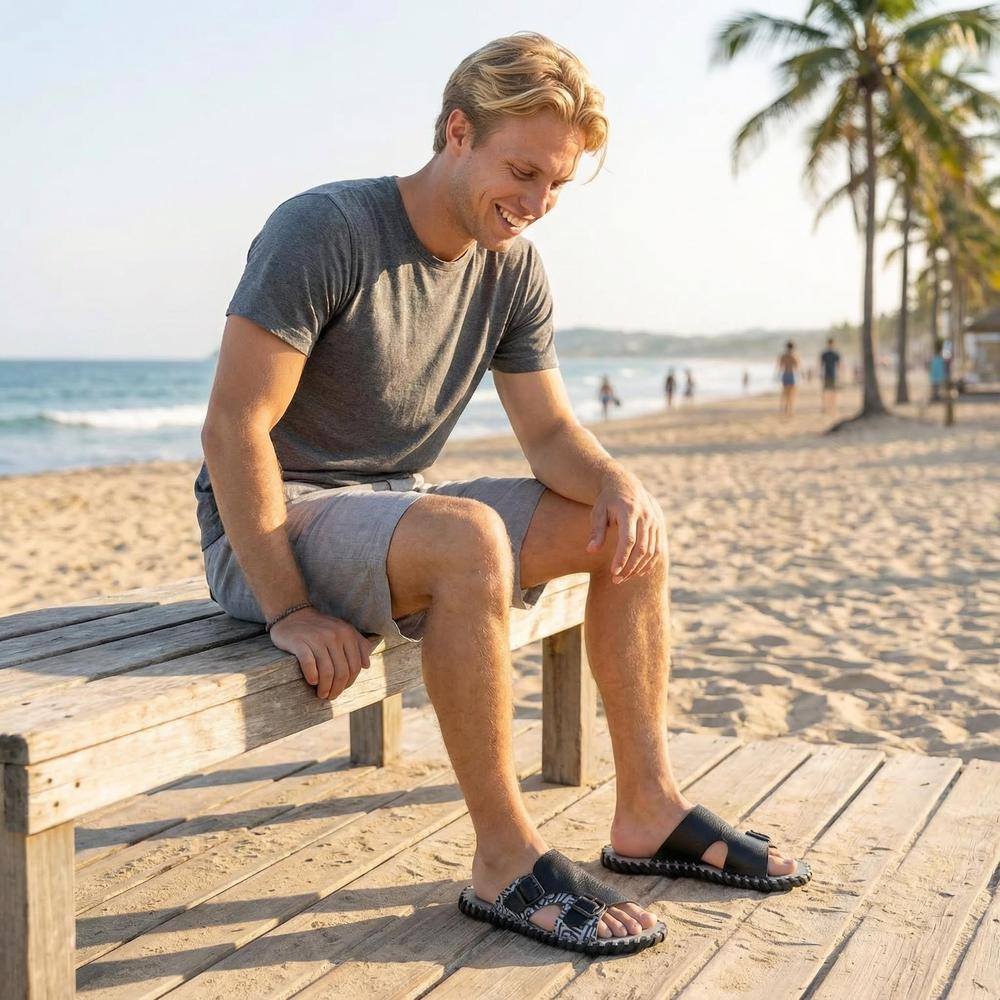 Caldero Men's Slides - Comfortable Slip-On Leather Shoes