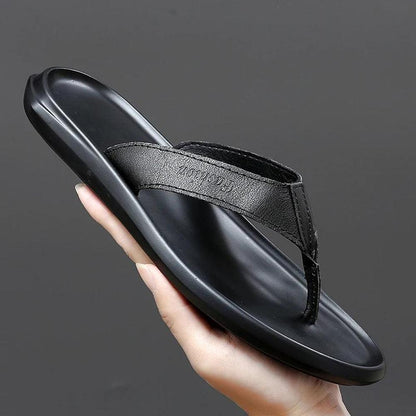 Casual Men's Leather Flip Flops - Soft Non-Slip Summer Sandals for Comfort