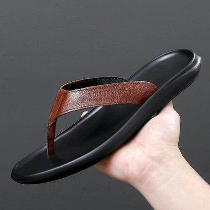 Casual Men's Leather Flip Flops - Soft Non-Slip Summer Sandals for Comfort
