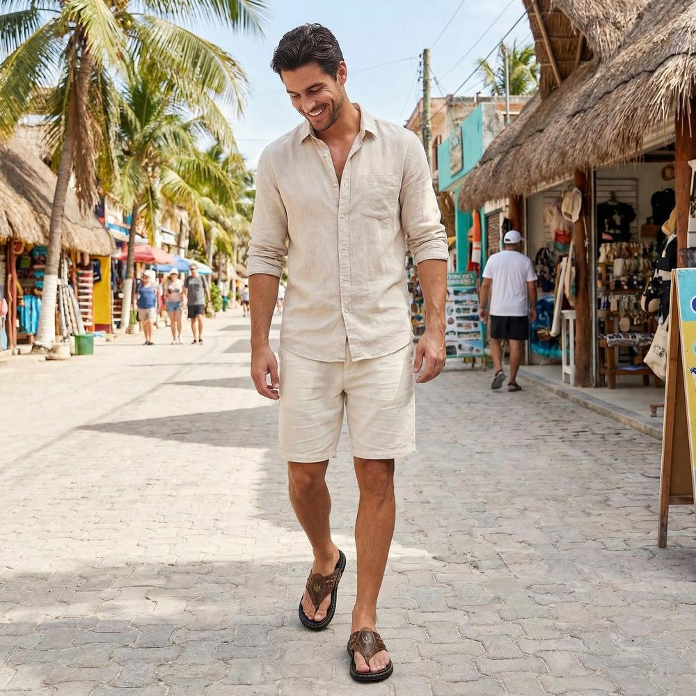 Crocodile Pattern Mens Flip Flops - Stylish Leather Footwear