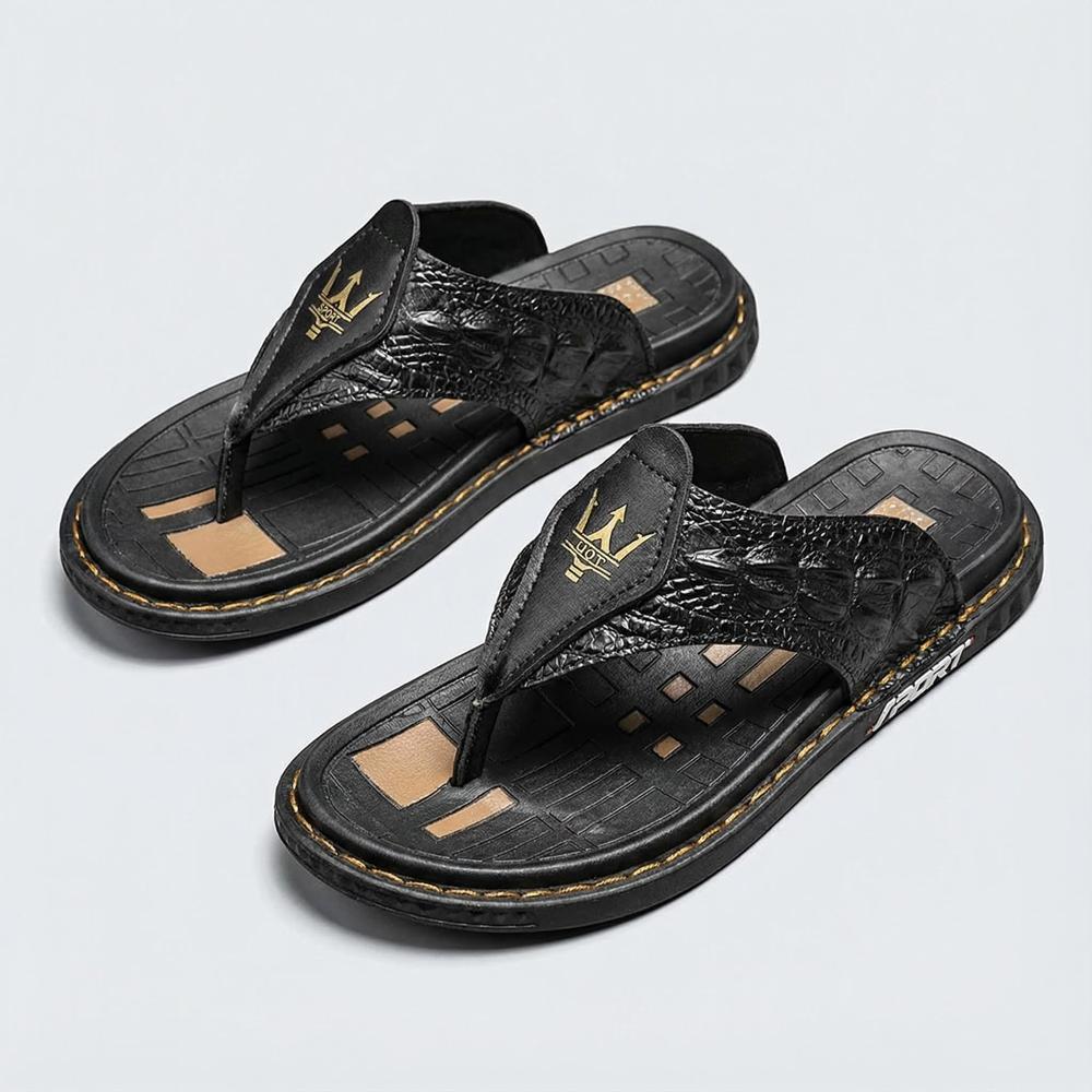 Crocodile Pattern Mens Flip Flops - Stylish Leather Footwear
