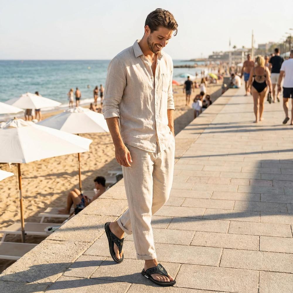 Crocodile Pattern Mens Flip Flops - Stylish Leather Footwear