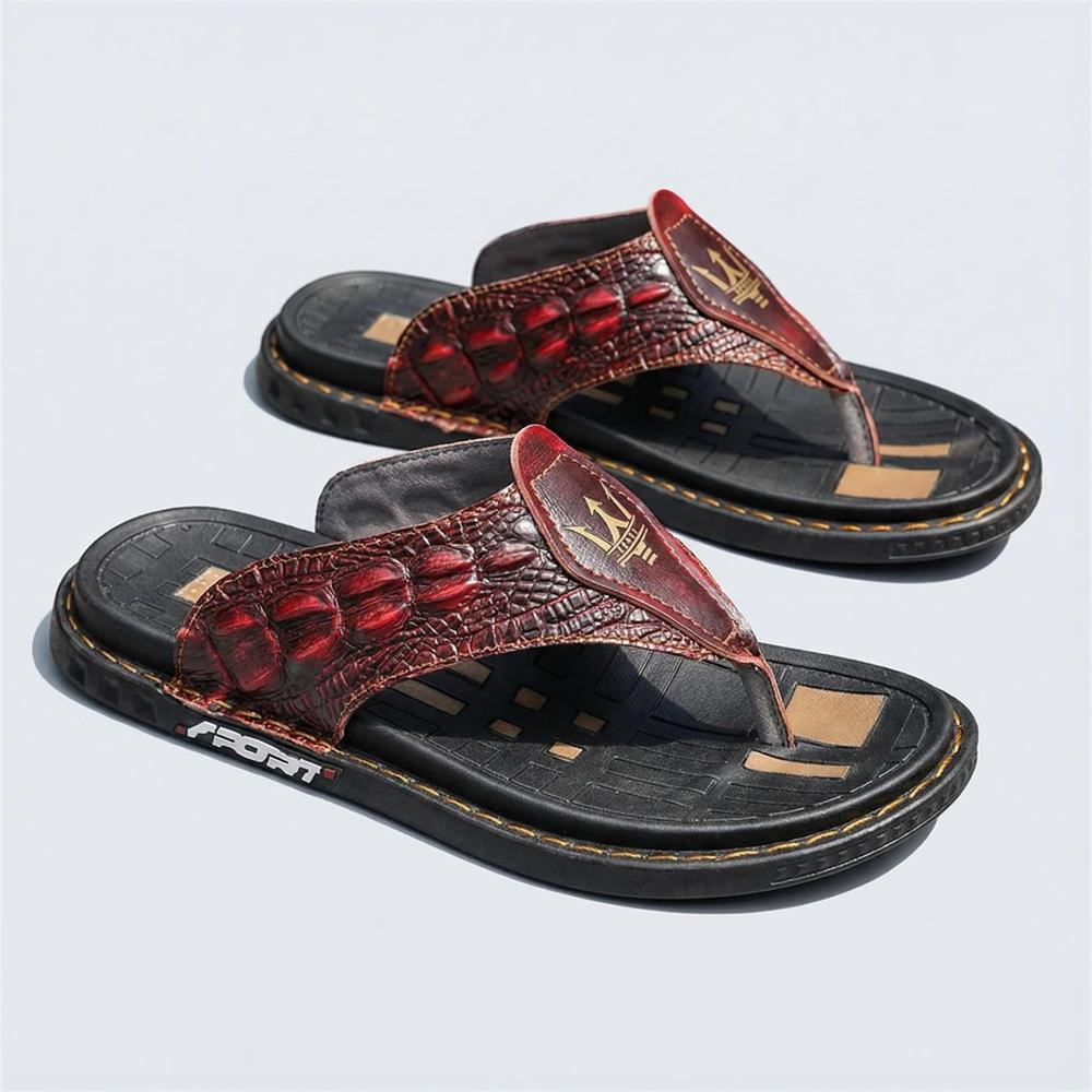 Crocodile Pattern Mens Flip Flops - Stylish Leather Footwear