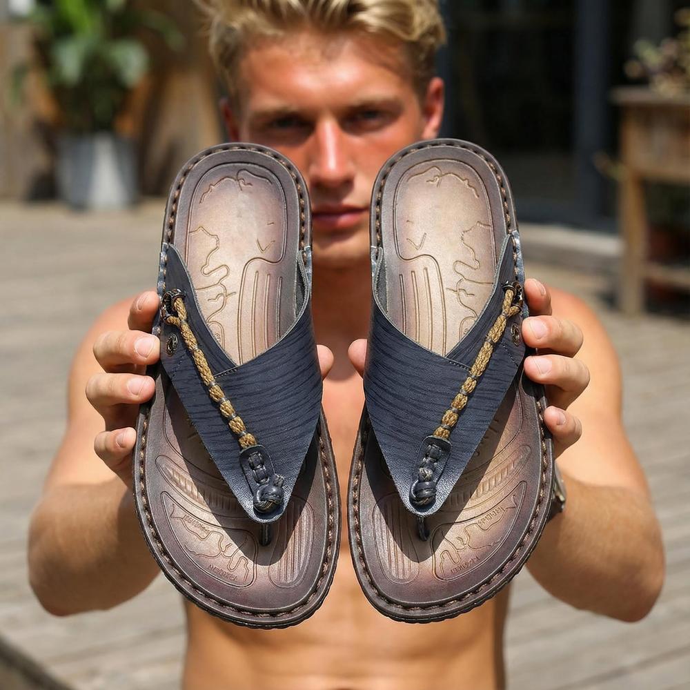 Handmade Leather Mens Flip Flops - Stylish Summer Sandals