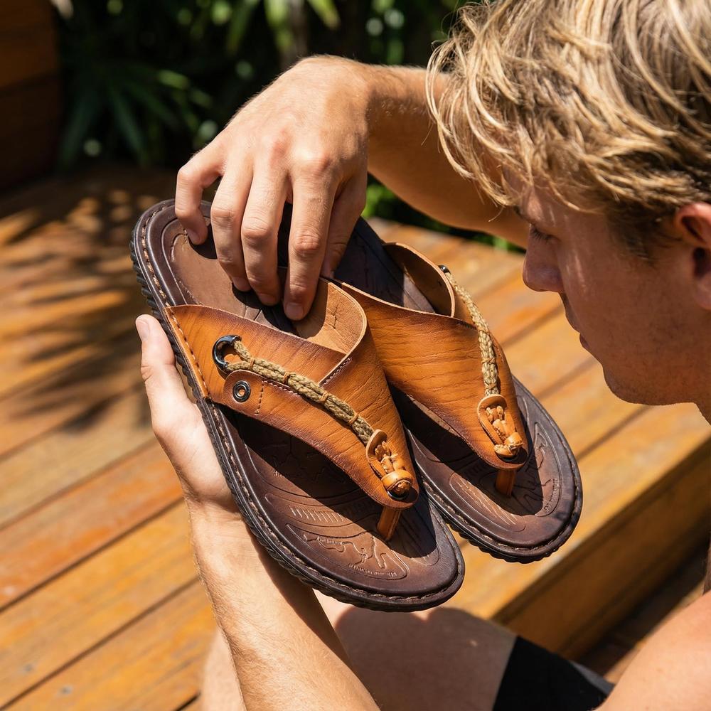 Handmade Leather Mens Flip Flops - Stylish Summer Sandals