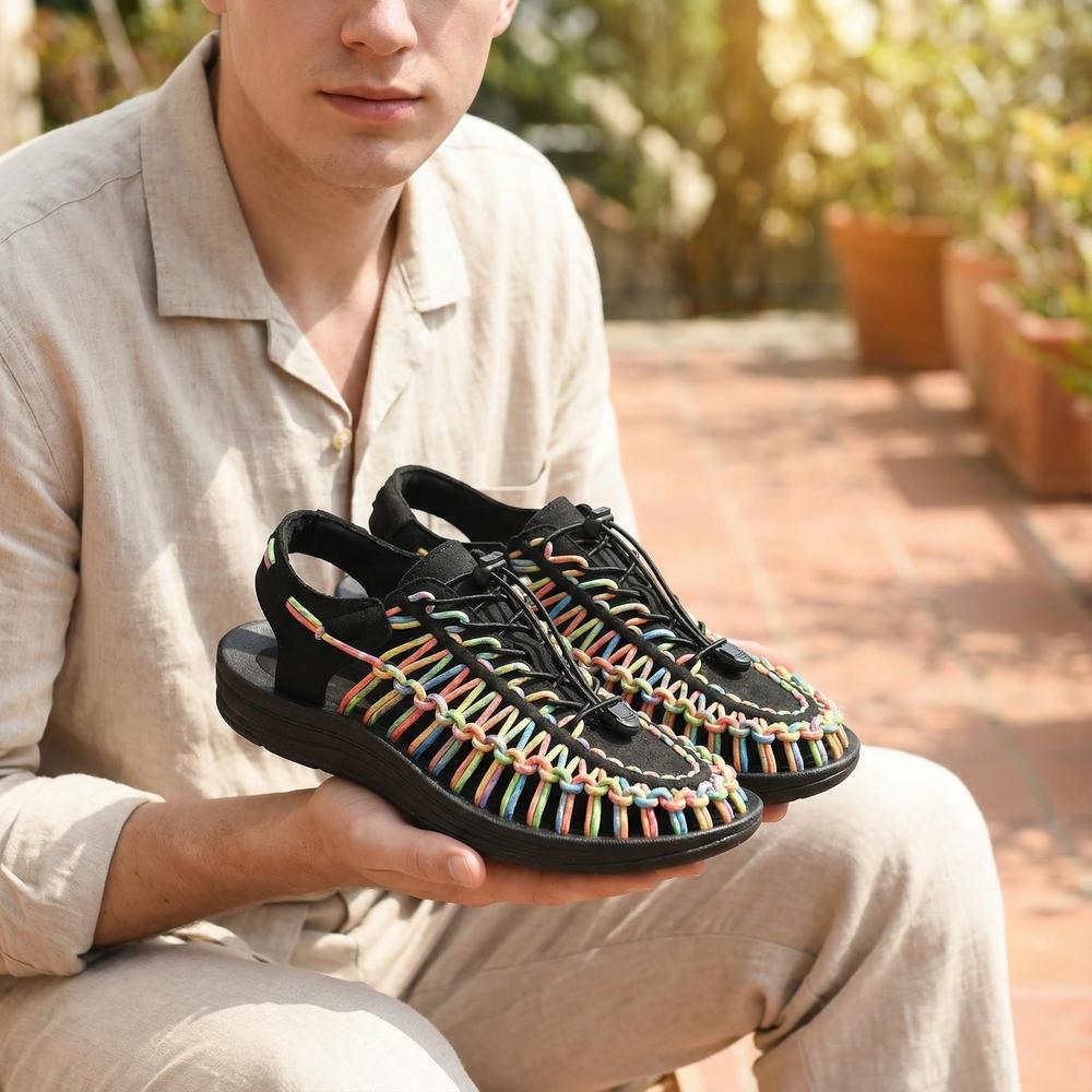 Handmade Weaving Design Men's Sandals - Casual Flat Footwear