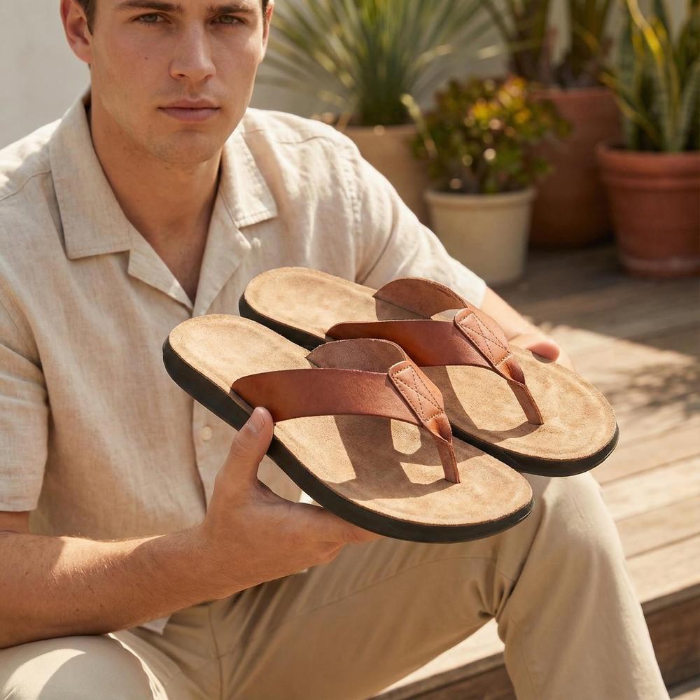 Italian Leather Casual Flip Flops for Men