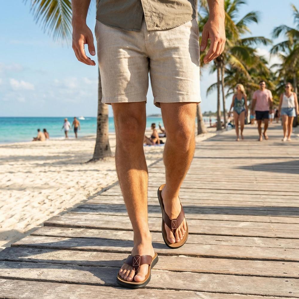 Lightweight Leather Flip Flops for Men - Casual Summer Sandals