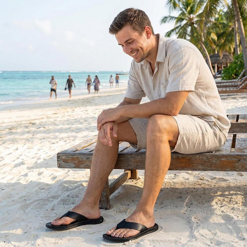 Lightweight Leather Flip Flops for Men - Casual Summer Sandals