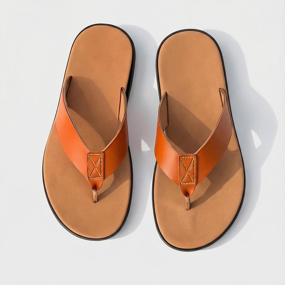 Lightweight Leather Flip Flops for Men - Casual Summer Sandals