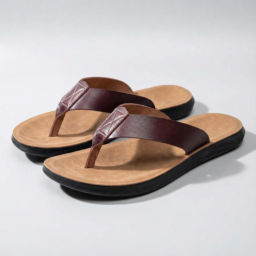 Lightweight Leather Flip Flops for Men - Casual Summer Sandals
