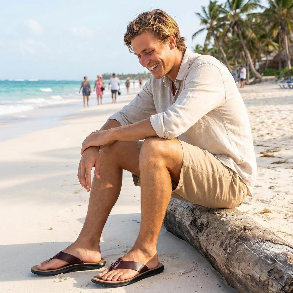 Lightweight Leather Flip Flops for Men - Casual Summer Sandals