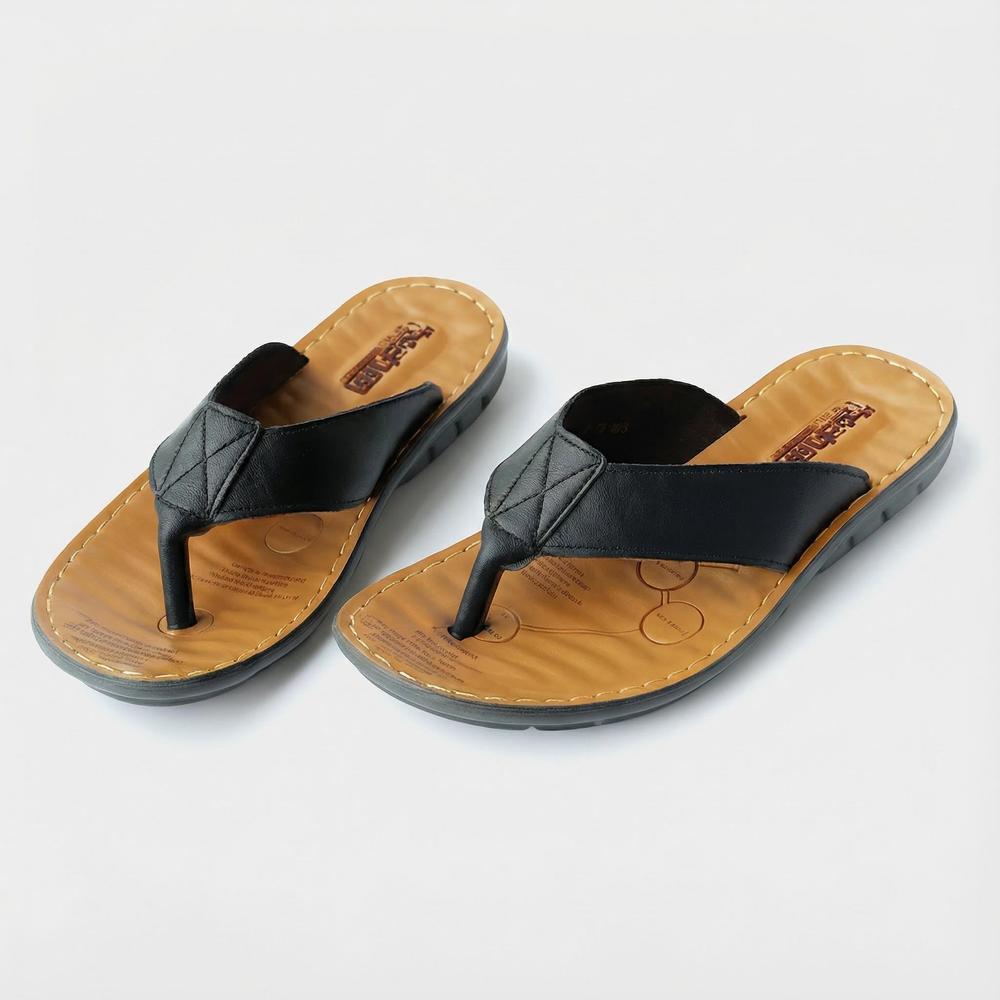 Men's Leather Flip Flops - Casual Non-Slip Sandals