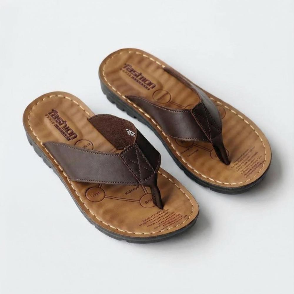 Men's Leather Flip Flops - Casual Non-Slip Sandals