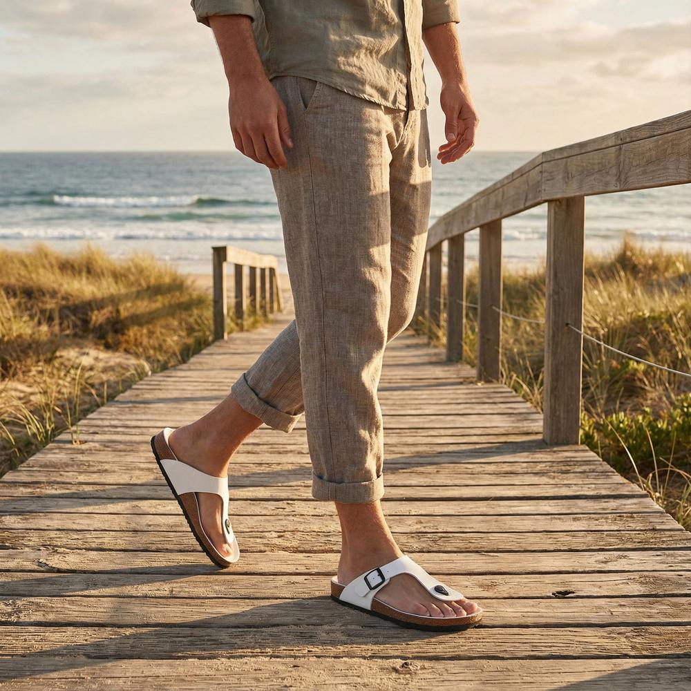 Men's Strap Sandals - Lightweight Leather Slide Sandals for Casual Wear