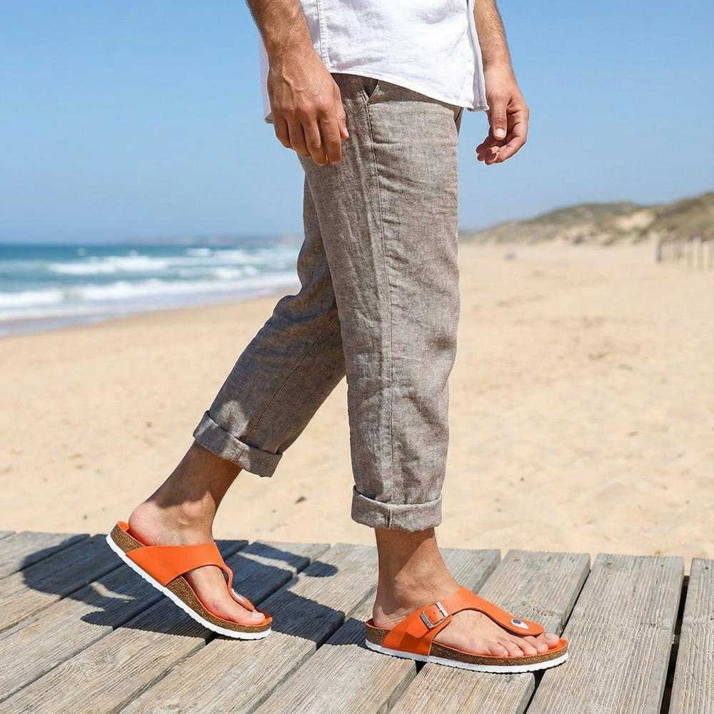 Men's Strap Sandals - Lightweight Leather Slide Sandals for Casual Wear