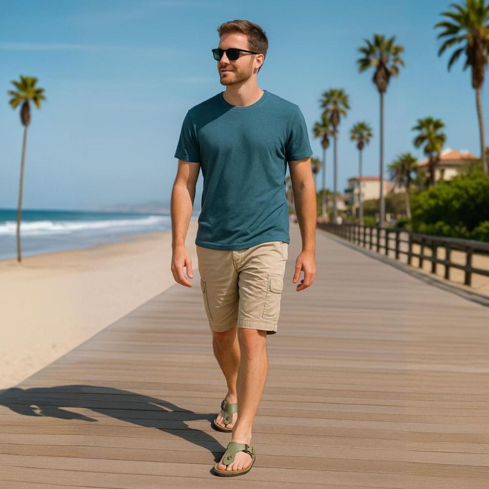 Men's Strap Sandals - Lightweight Leather Slide Sandals for Casual Wear