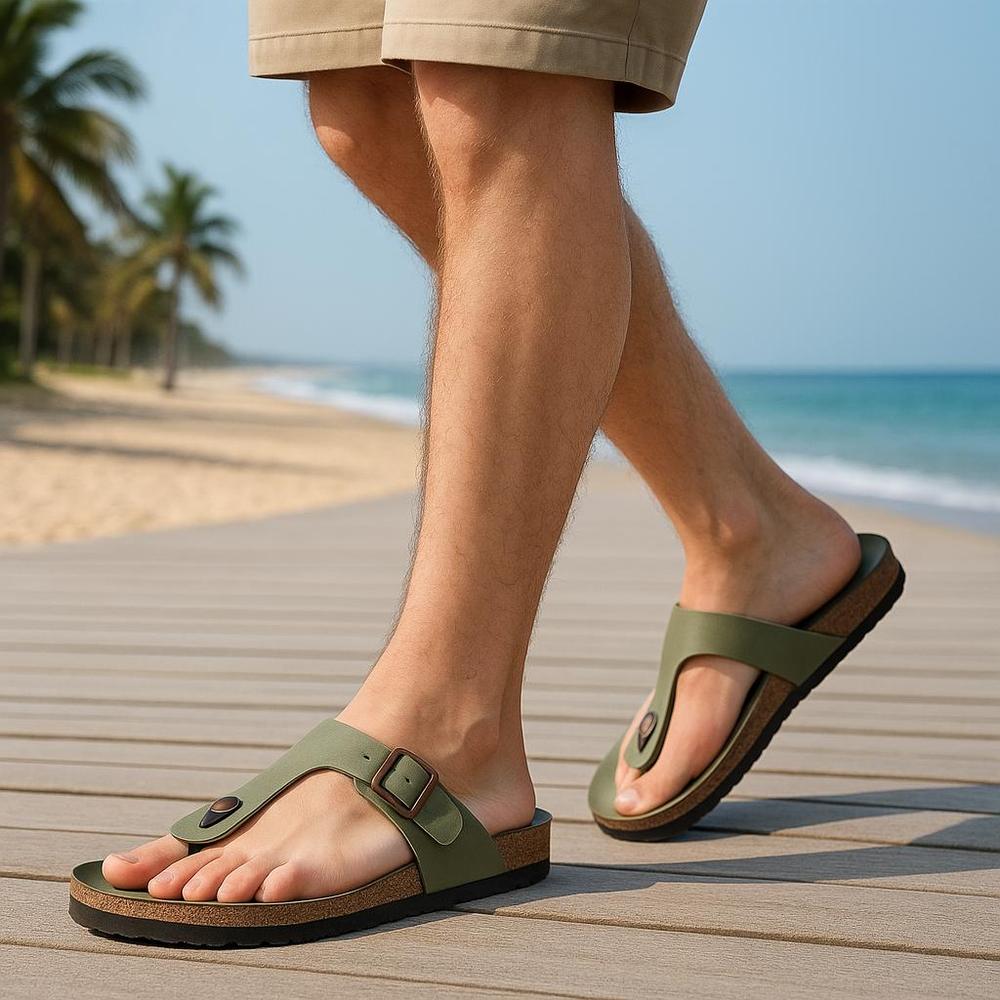 Men's Strap Sandals - Lightweight Leather Slide Sandals for Casual Wear