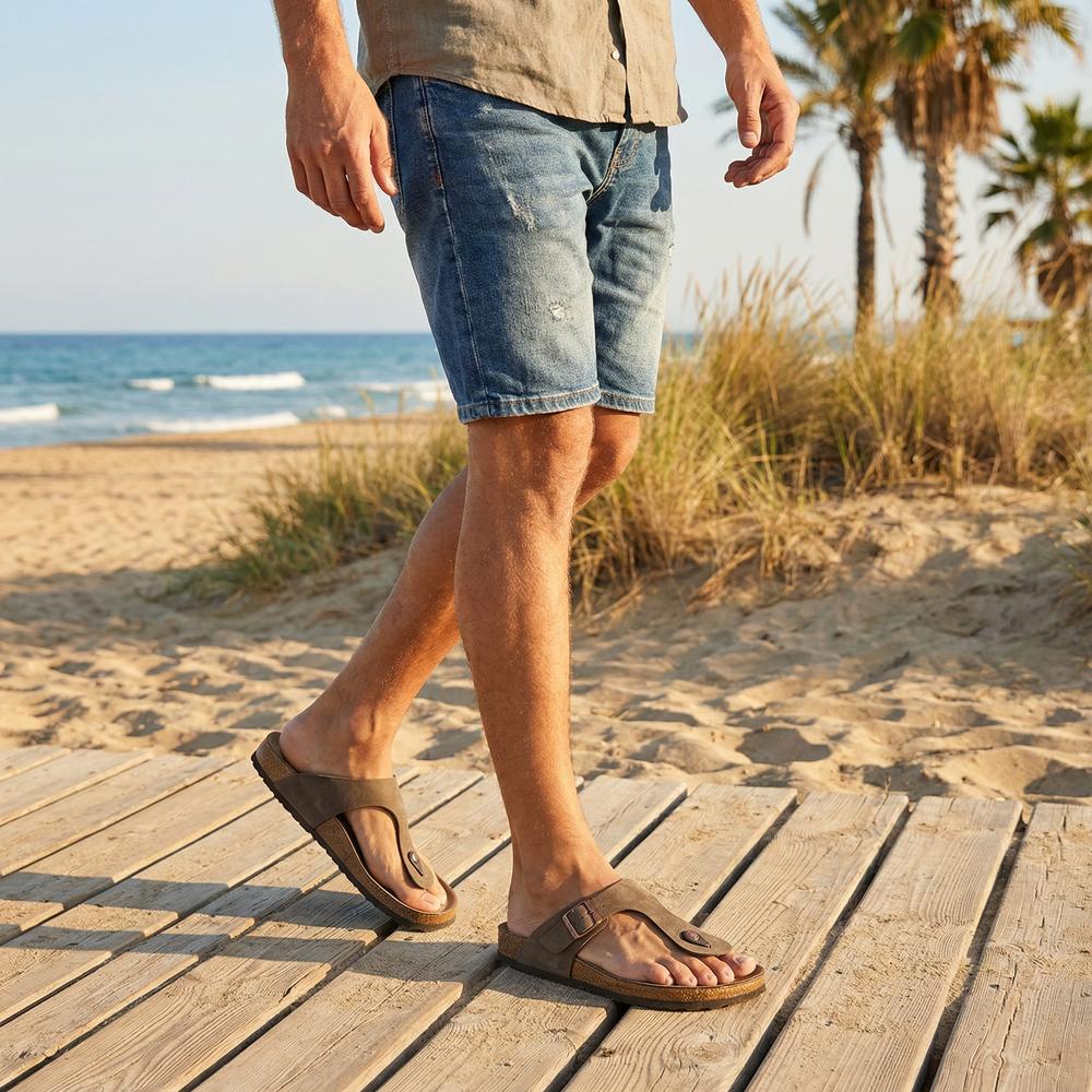 Men's Strap Sandals - Lightweight Leather Slide Sandals for Casual Wear